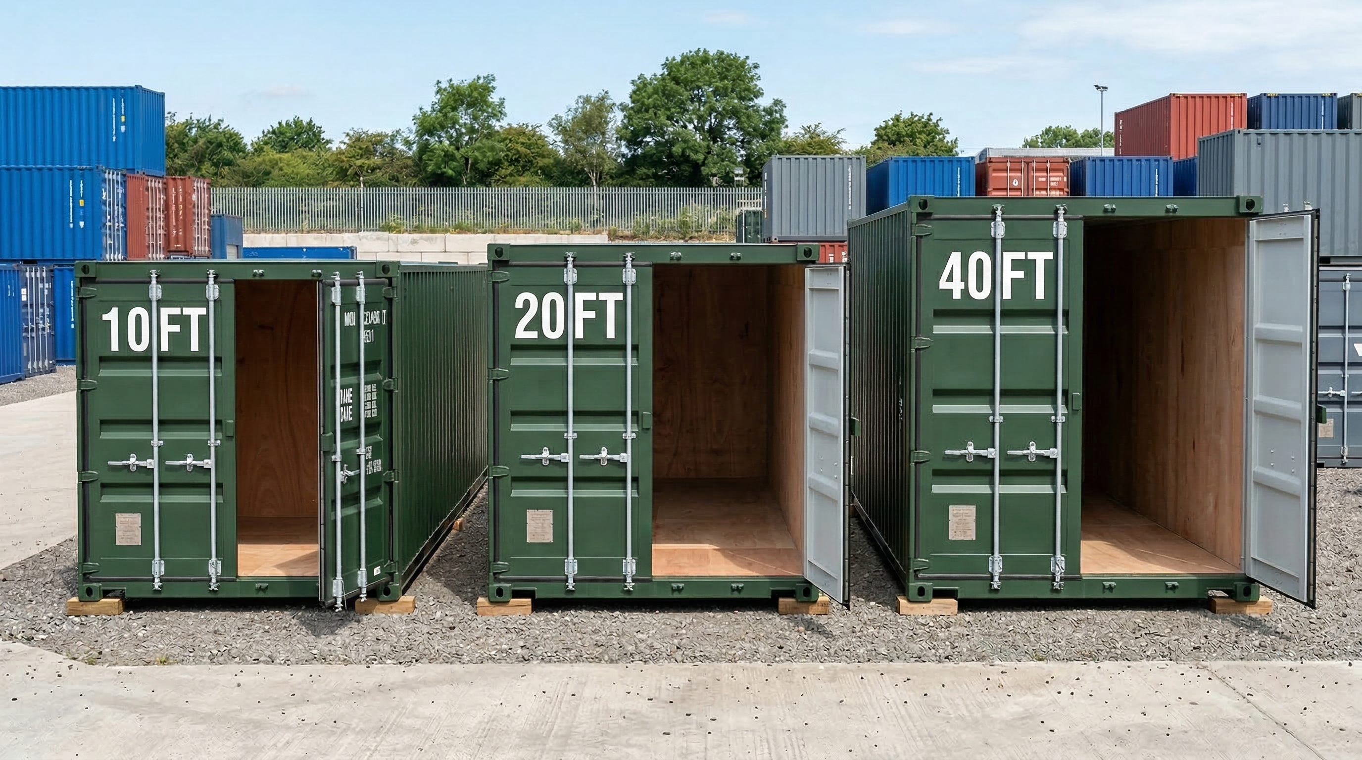 Range of shipping container sizes available for storage